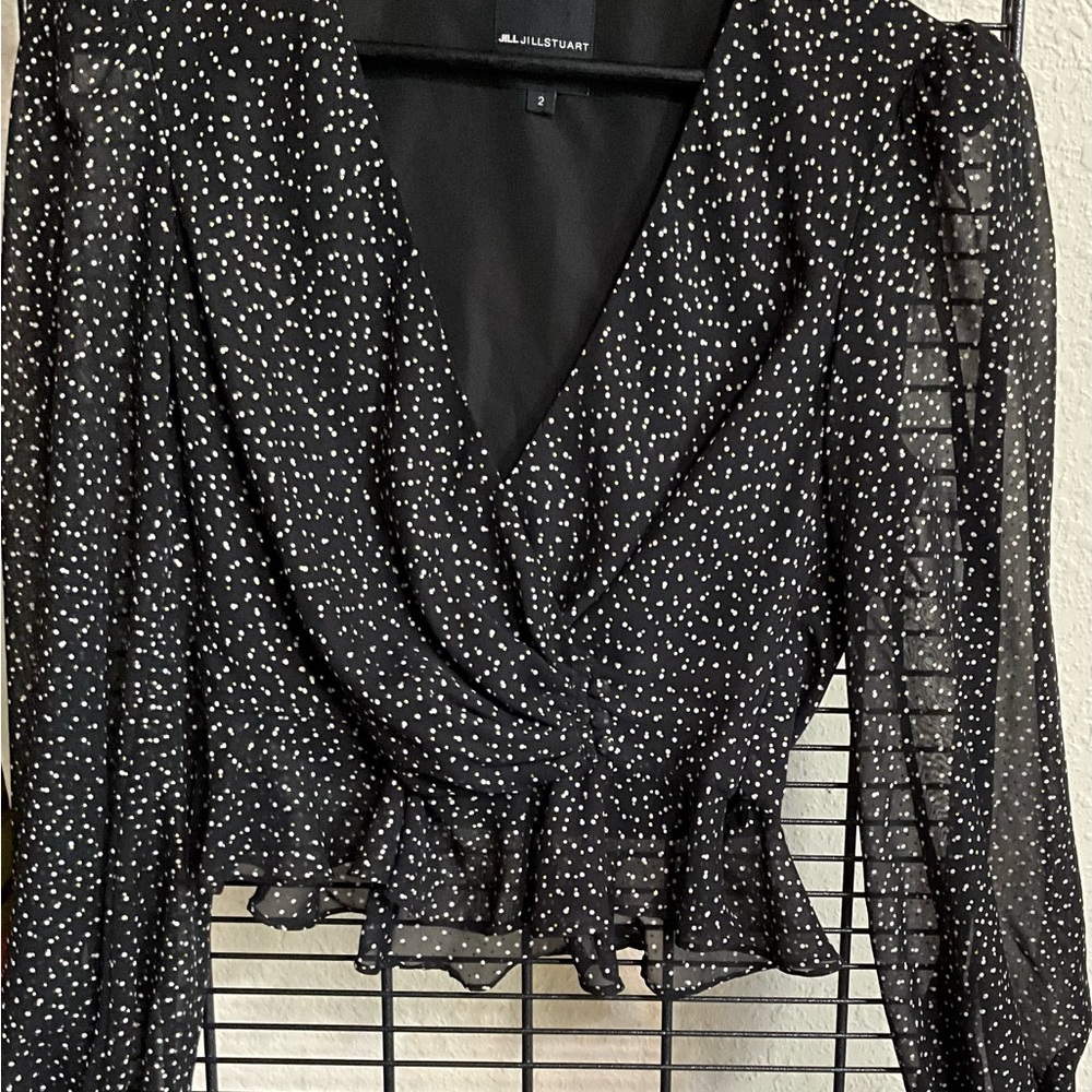 Jill Stuart Black & White Dot Wrap Blouse